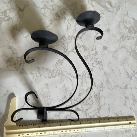 Vintage Black Wrought Iron Double Candlestick Holder Scroll Decor candleholder - Picture 11 of 12